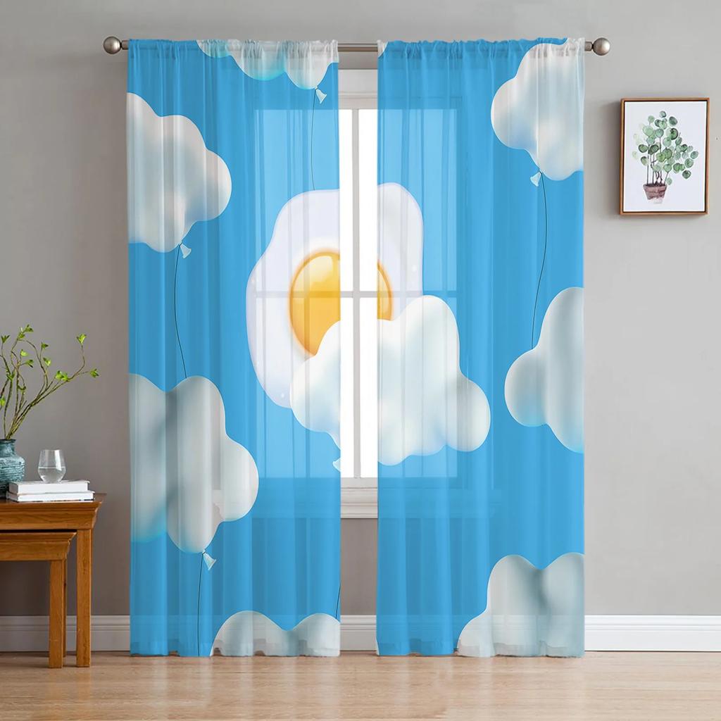 Cartoon Clouds Stars Curtain Living Room Bedroom Voile Drape Kitchen Window Tulle Curtains Home Essentials Light Filtering Made Of Polyester Treatment