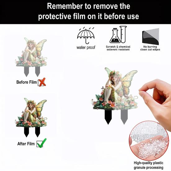 Flower Fairy Garden Stake, 2D Acrylic Fairy with Butterfly Wings Yard Art Stake, Waterproof Outdoor Fairy Tale Decoration for Yard Lawn Planter