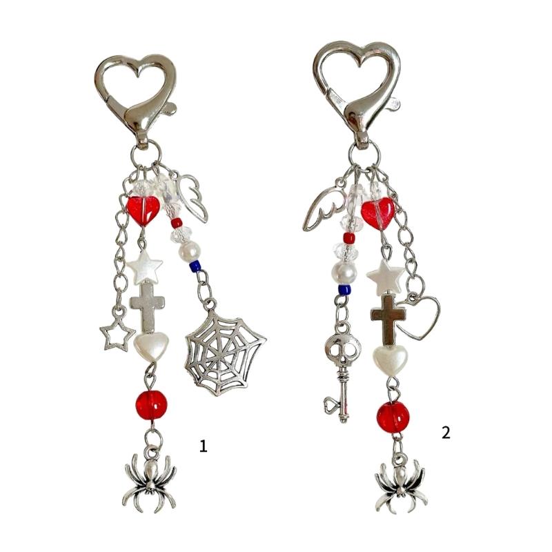 Gothics Skull Bead Keychain with Spiders Designs Sturdy Resin Crafted Fashion Accessory for Trendsetters Daily Use