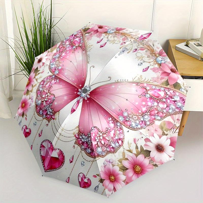 

Butterfly,Floral Automatic Folding Umbrella Simple 8 Rib Design, Bright Cartoon Pattern, Durable Iron Frame, Suitable For Travel, Outdoor,