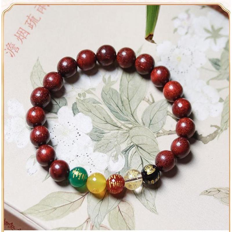 Wutai Mountain Ethnic Style Dragon Wood Rosary Bracelet with Six Paths & Five Paths God of Wealth Beads.