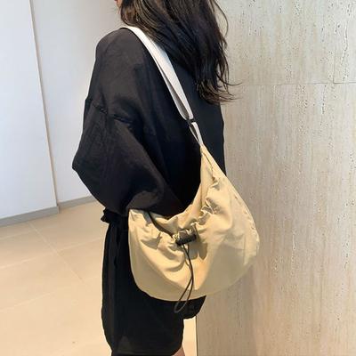 Adjustable Shoulder Straps Nylon Shoulder Bag Solid Color Canvas Crossbody Bag  Women