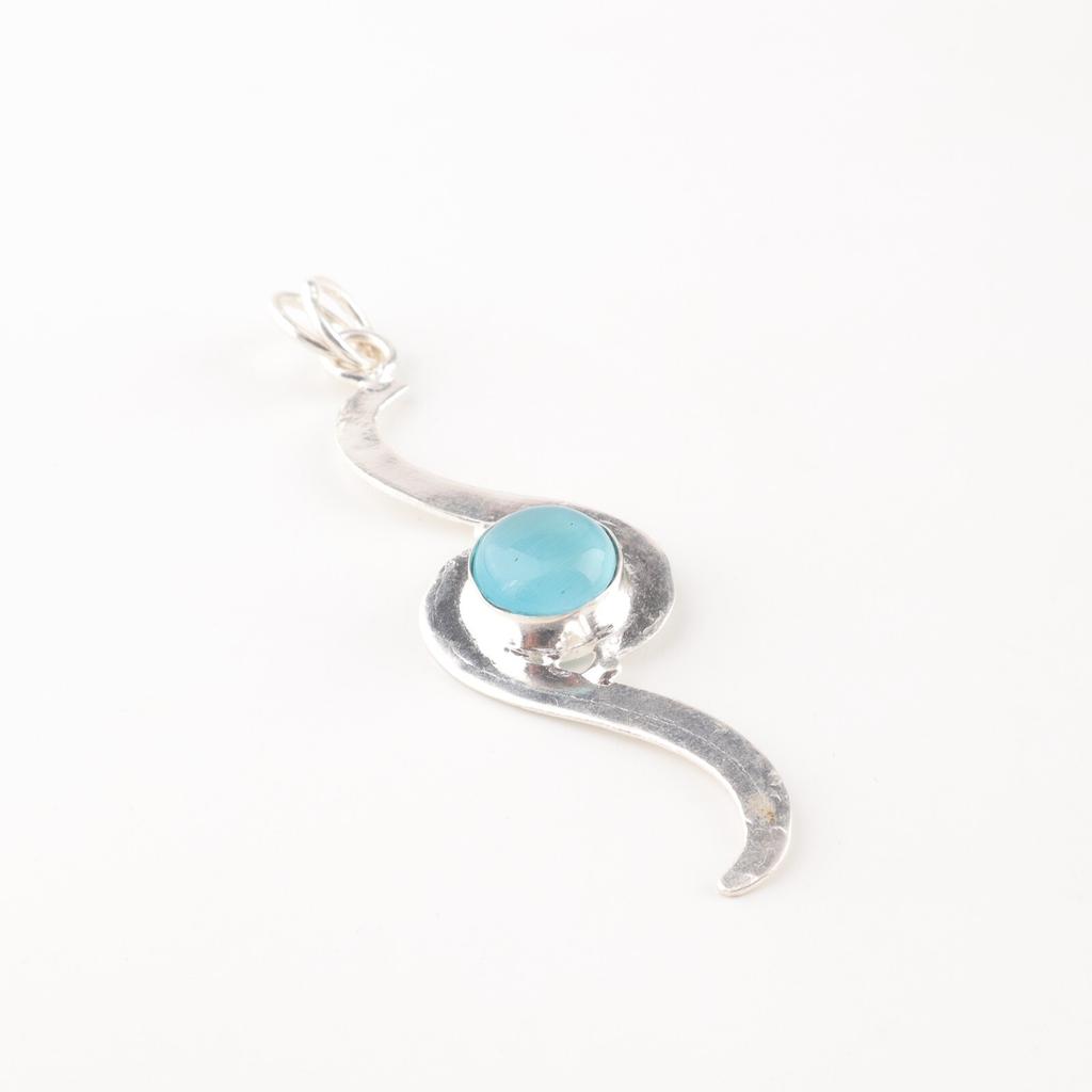 Natural Blue Cat's Eye Gemstone 925 Solid Silver Jewelry Handmade Long Pendant PP-44-38