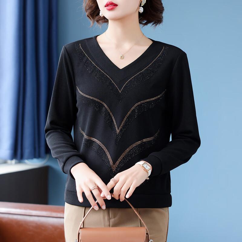 Strass Langarm T-Shirt für Frauen mittleren Alters