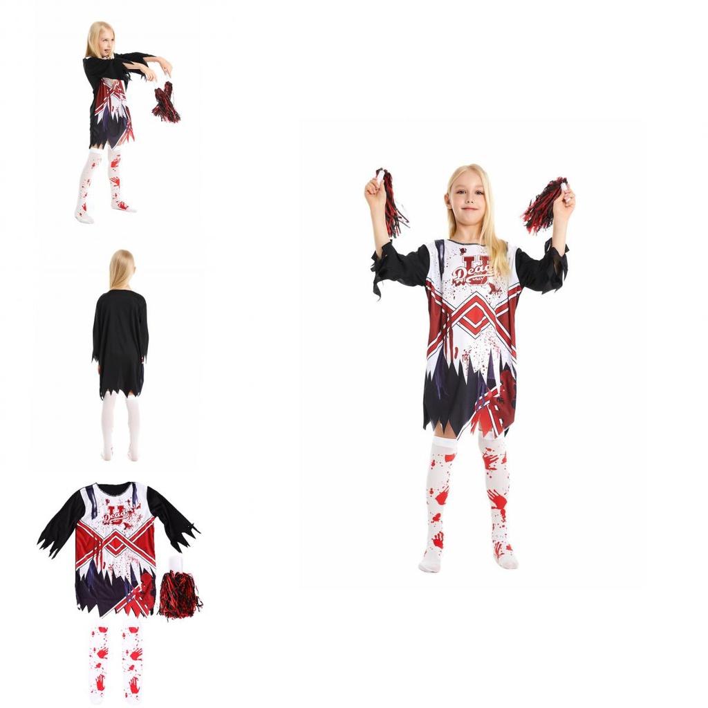 Eye-catching Halloween Girls Zombie Cheerleader Cosplay Dress For Theme Parties