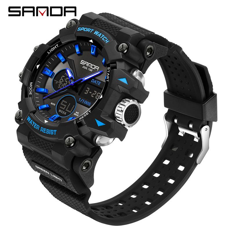 Sanda Dual Display Waterproof Sports Watch: Trendy & Unique Design