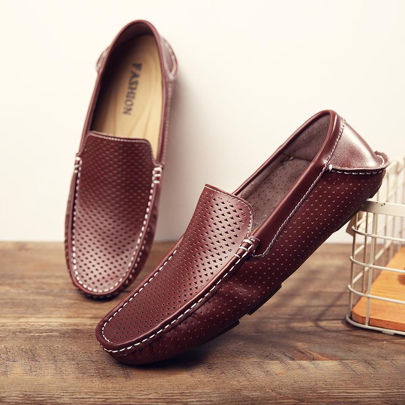 Summer Genuine Leather Loafers Men Breathable Moccasins Boat Shoes for Man Classic Driving Men's Shoes Luxury Hollow Male Flats