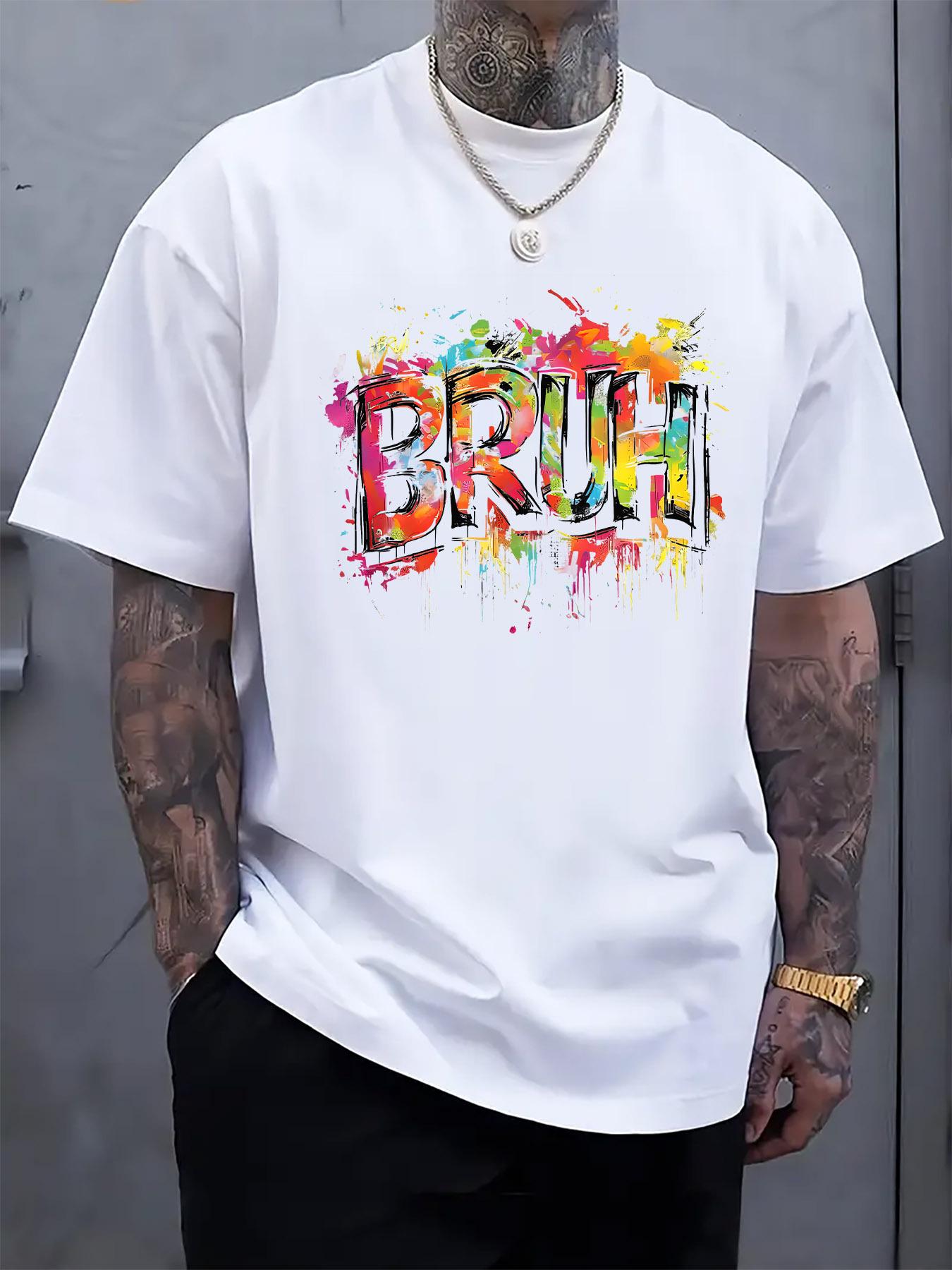 Colorful Graffiti BRUH Graphic Print Round Neck Short Sleeve T-shirt S