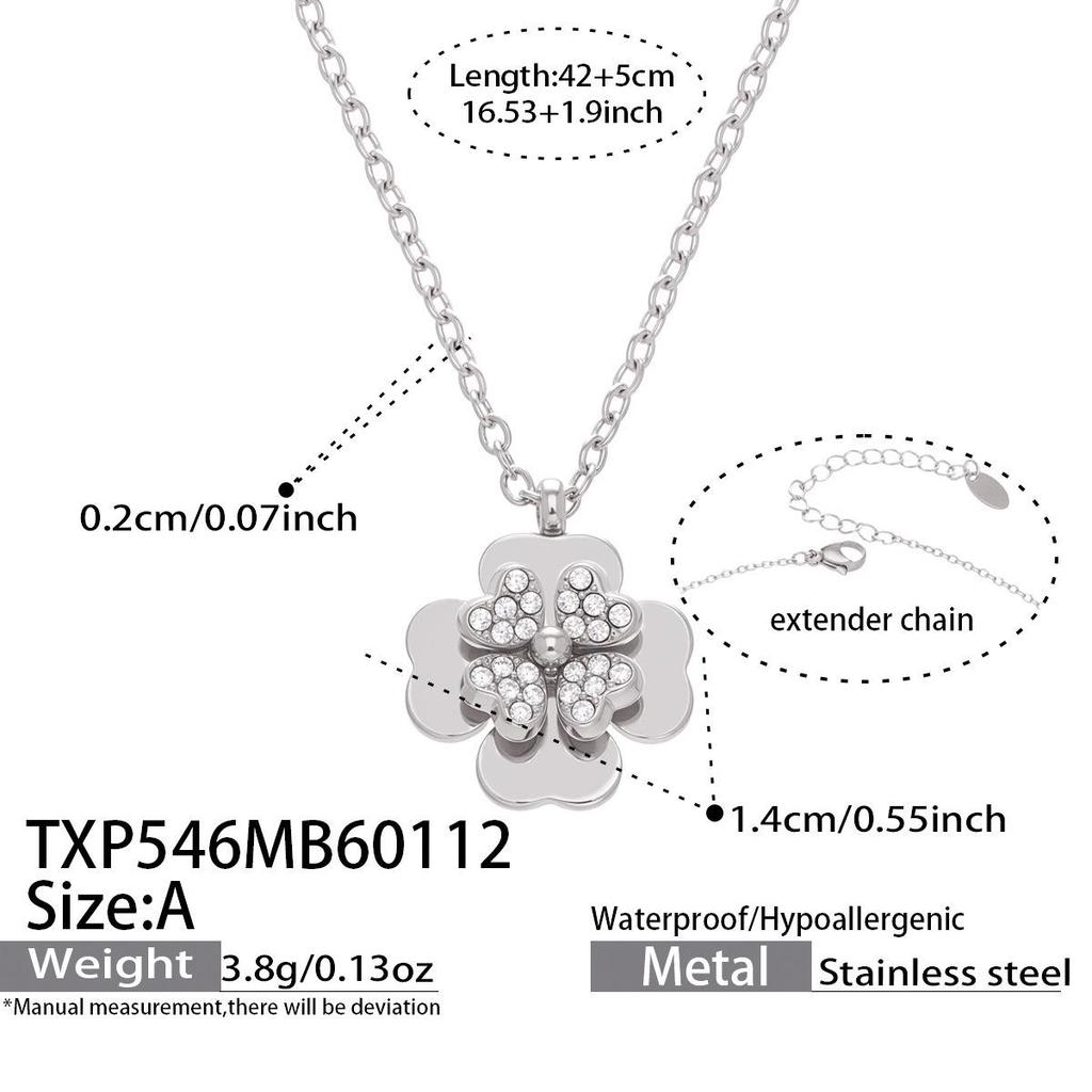 European & American Light Luxury Clover Jewelry Set: Stainless Steel, Zirconia-Embedded, Versatile Necklace, Bracelet, Ring & Earrings for Women.