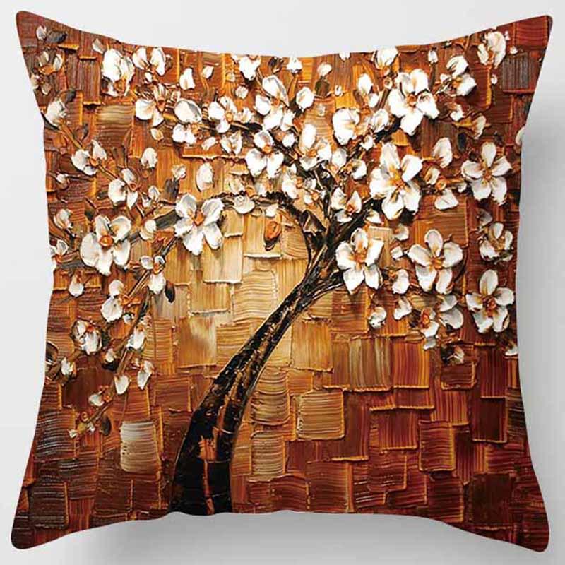 Personalisierte Dreidimensionale Ölgemälde Baum Blumen Baum Kissen Kissenbezug Auto Sofa Bettseite Lendenkissenbezug