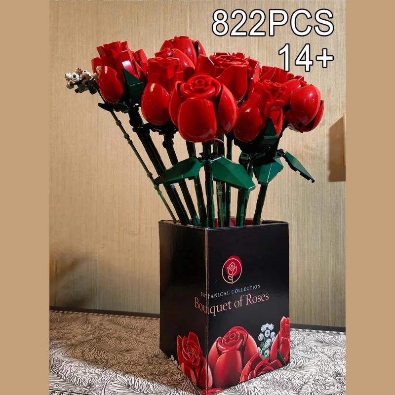 Creative Bouquet Of Roses Construction 10328 Home Decor Plastics Flowers Toys For Girlfriend Birthday Christmas Romantic Gifts