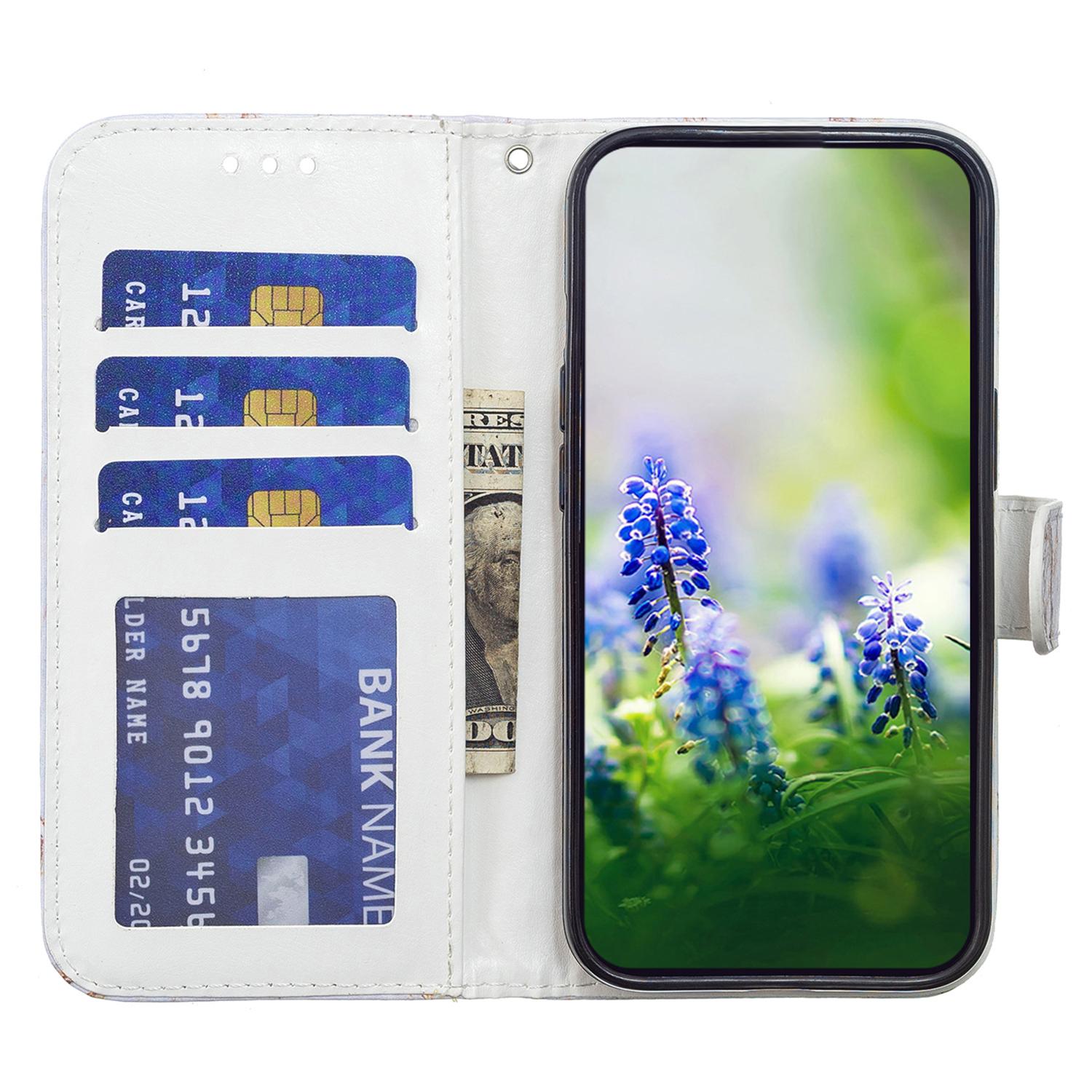 

For Samsung Galaxy S22 5G Pattern Printing Stand PU Leather Wallet Phone Case Magnetic Closure Shockproof Protective Flip Cover with Strap Blue Butterfly