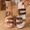 Fashion Women Slippers 2025 New Casual Blocking Sandals Outdoor Soft Leather Slippers Thick Soled Slope Woven Straw Shoes Slides Women