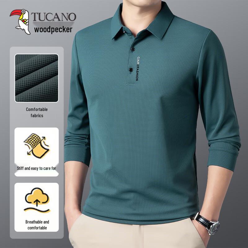 TUCANO Men's Seamless Wrinkle-Free Long Sleeve Polo Shirt