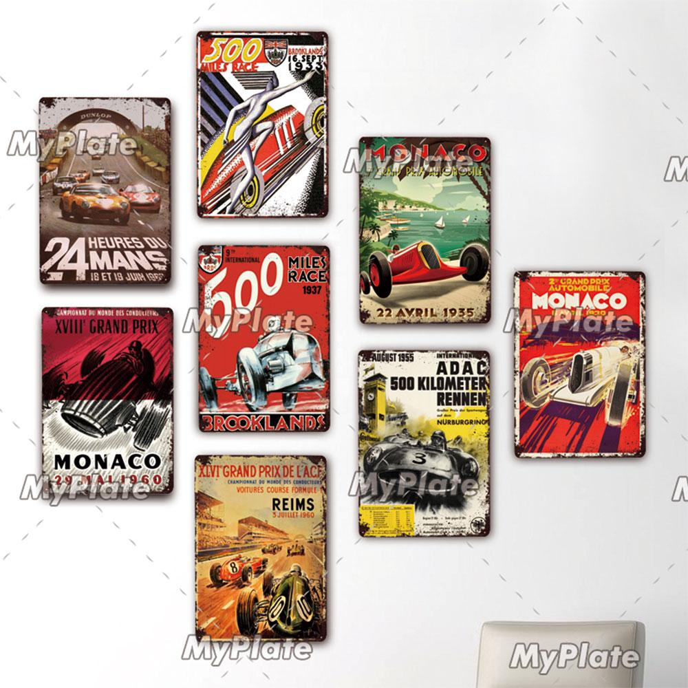 24 Heures Du Mans Metal Sign Vintage Plaque Tin Sign Wall Decor For Bar Pub Metal Crafts Retro Racing Car Poster Custom
