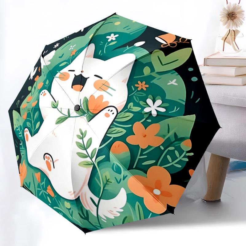 1pc Floral Cat Automatic Open/Close Umbrella, Portable Folding Umbrella for Travel, Themed Events, It is suitable as a gift