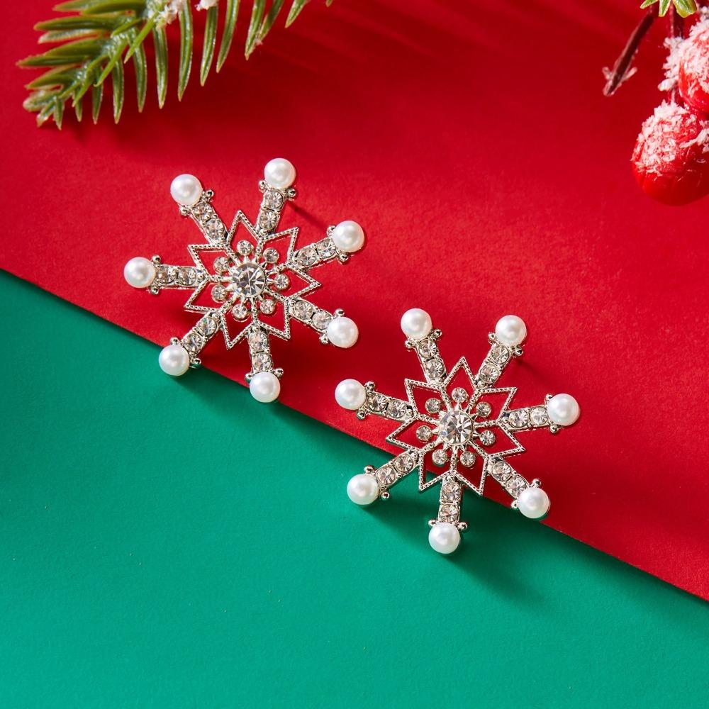 Rhinestone Christmas Stud Earrings Pearl Xmas Dangle Earrings Delicate Snowflake Earrings  Party