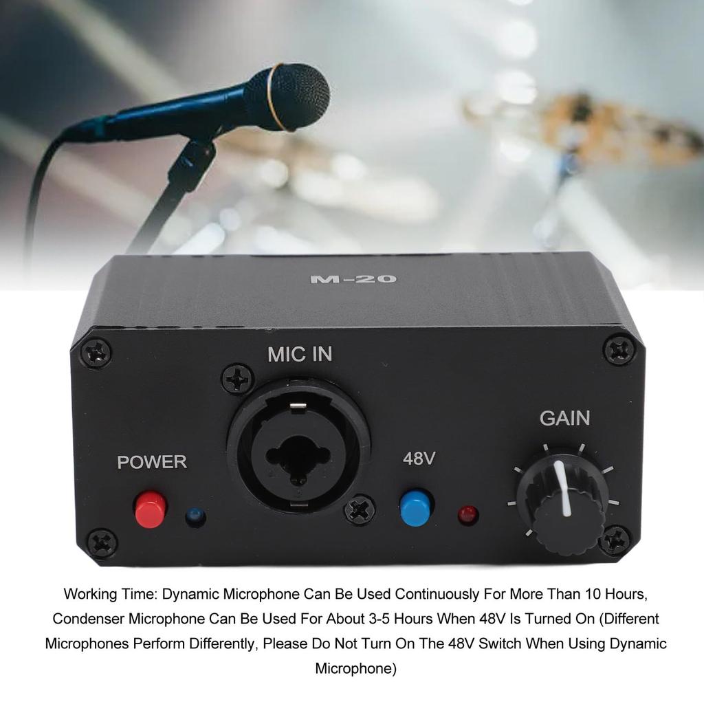 Dynamický kondenzátorový mikrofonní předzesilovač, mikrofonní předzesilovač, 48V napájený mikrofon pro studiové nahrávání a podcasting s vyváženým zesílením