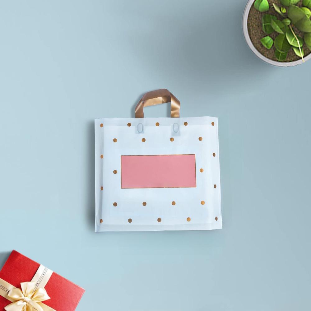 50pcs Plastic Shopping Bags with Handles Merchandise Bags Polka Dot Boutique Bags Reusable Gift Bags for Party Clothing Shopping