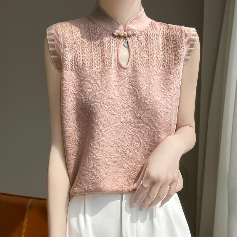 

Женский камвольный жилет из тутового шелка, кашемир Цинхэ, 50% шерсть, 50% тутовый шелк, зимний вязаный пуловер, осенний свитер, кашемировый свитер L розовый