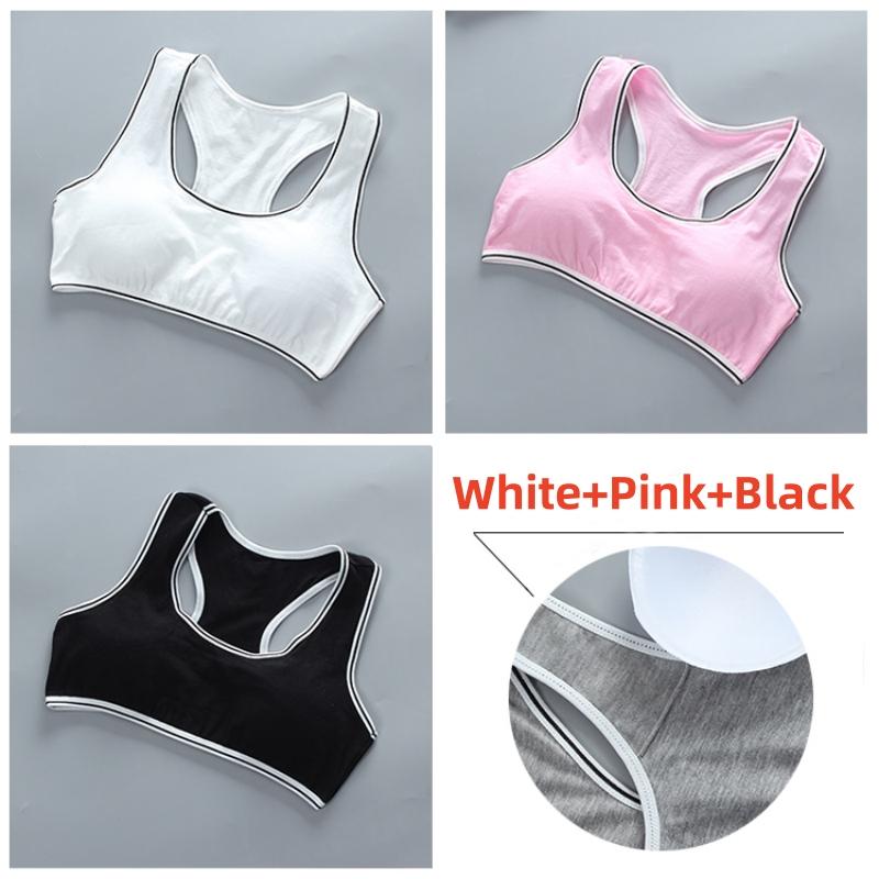 3PC Girl Training Bras Teens Underwear Solid Color Sport Young Racerback Training Crop Top