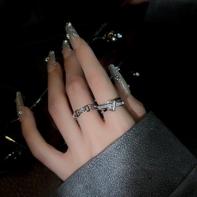 Silver Letter Ring Women'S Niche Fashion Personality Opening Adjustable Index Finger Ring Cold Wind Light Luxury Micro-Inlaid Ring