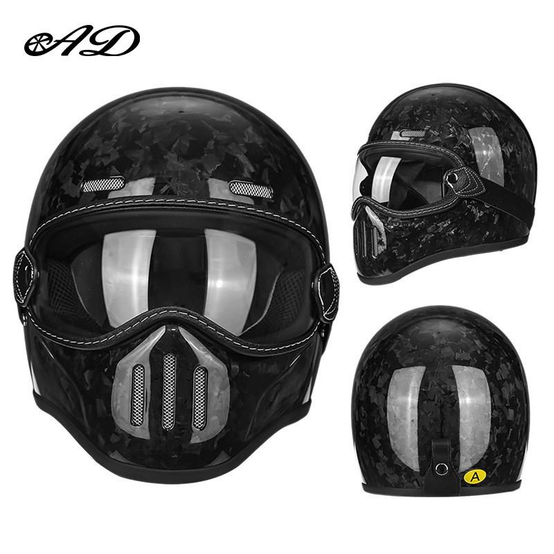 Vintage-Style Full Face Motorcycle Helmet Carbon Fiber Fiberglass Retro Cruiser Men Women Universal Fit
