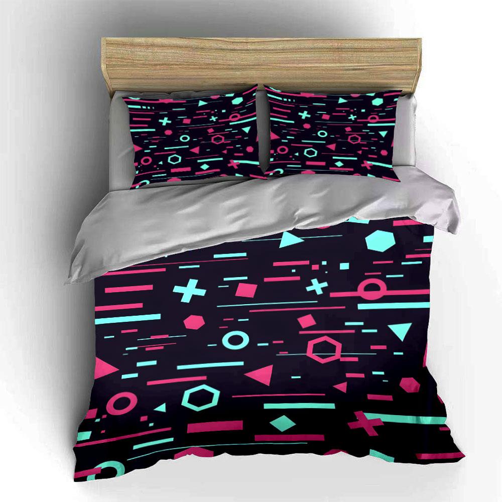 Geometric Neon Pattern Design Bedding Duvet Cover Set (1*Duvet Cover 2*Pillowcases, Without Duvet Insert)