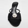 Eleganti Pantofole di Marca con Design Decorativo di Perle per Donna Moda Punta Tonda Sandali a Ciabatta con Fascia Stretta Sandali Sexy a Punta Aperta con Tacco Alto