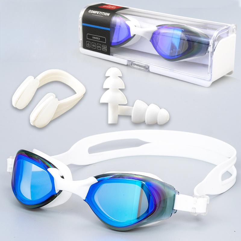 Adult Swimming Goggles Swimming Cap Waterproof Anti-fog Swimming Goggles HD Electroplating Swimming Goggles Set