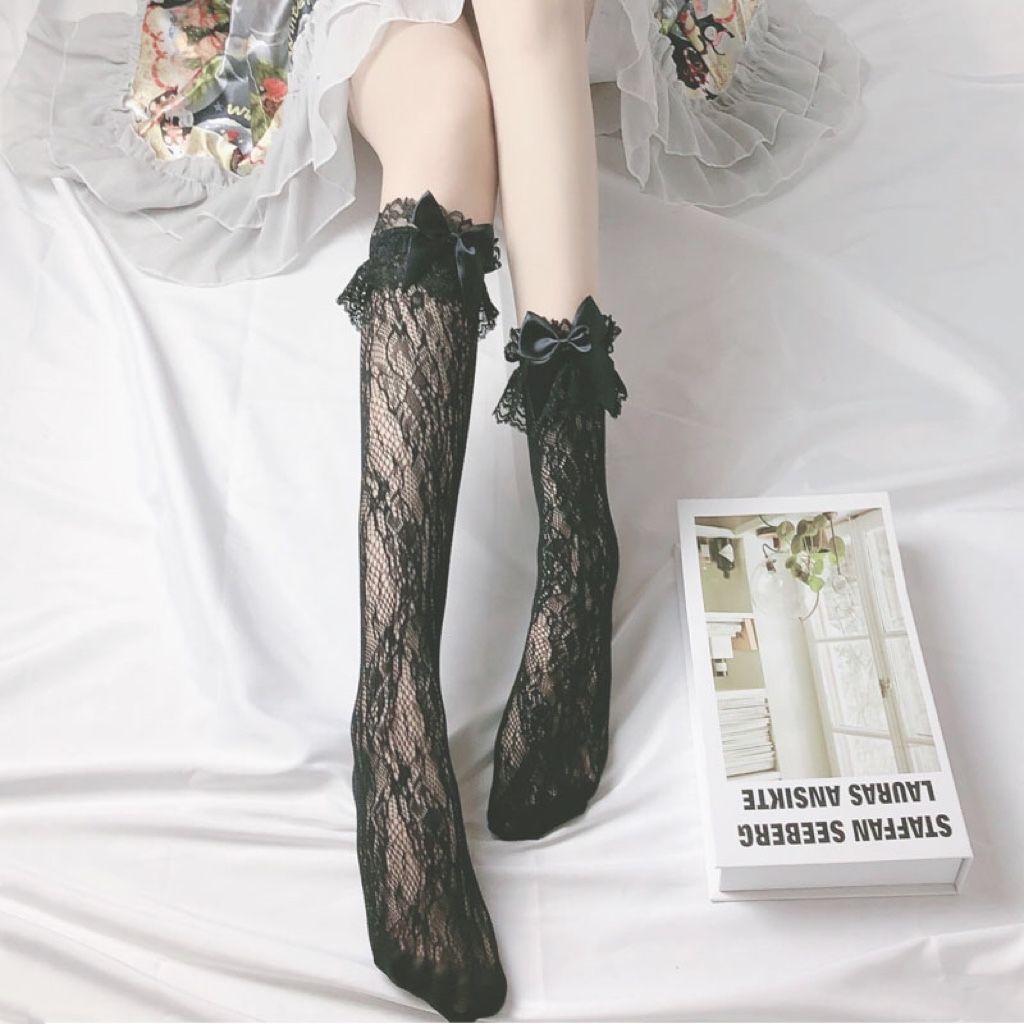 

Кружевные носки с бантиком в японском стиле для девочек | Студенческие носки до икры для мягкой девушки-лолиты | Милые короткие носки - носки JK