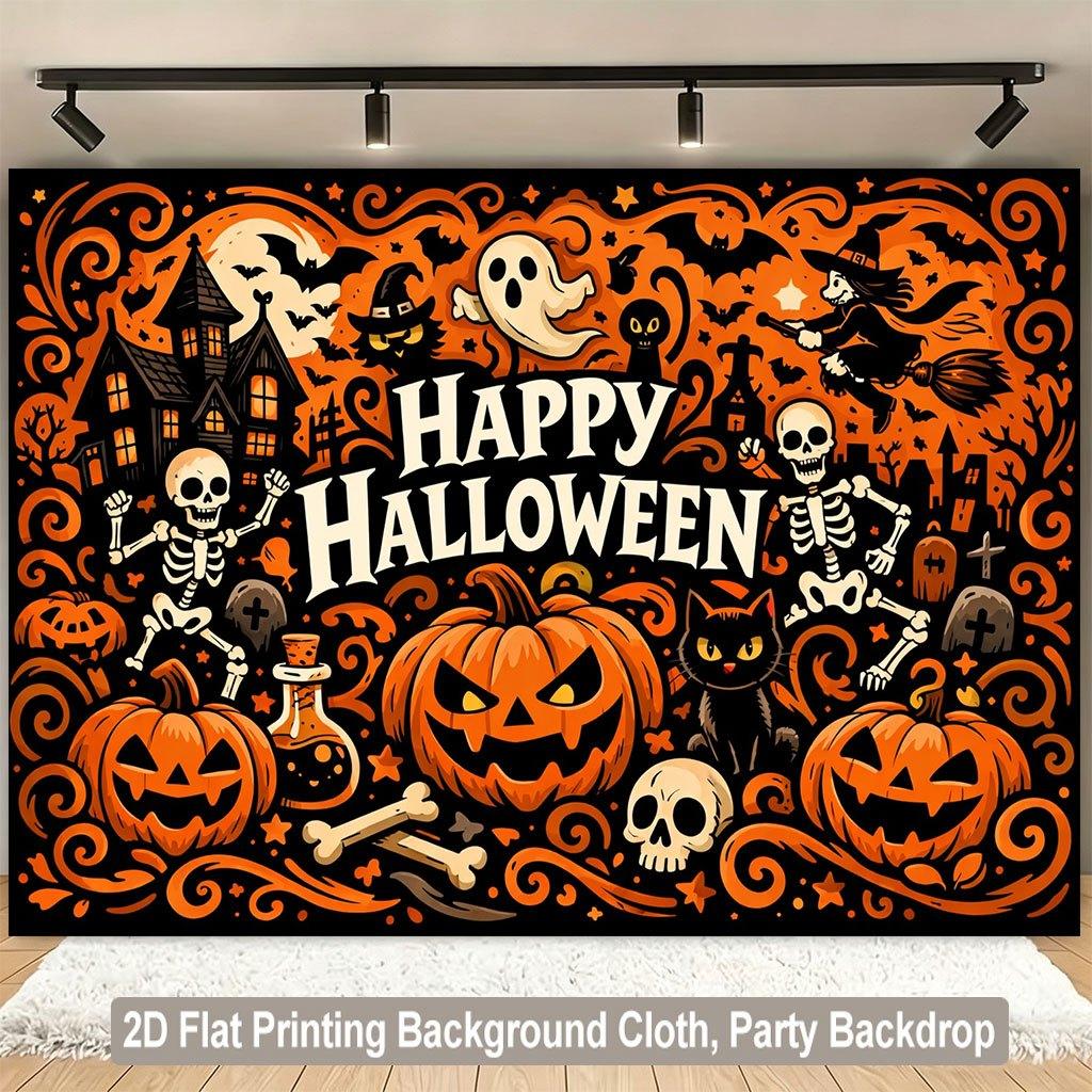 1 piece of 2D flat background fabric, Halloween pumpkin ghost creative pattern background fabric, indoor photo background