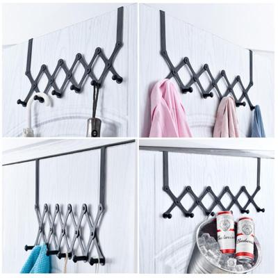 Stainless Steel Perforated Door, Bathroom, Black Hook, Bedroom Storage Hanger, Clothes Hanger, Retractable Storage Rack, Household Appliances