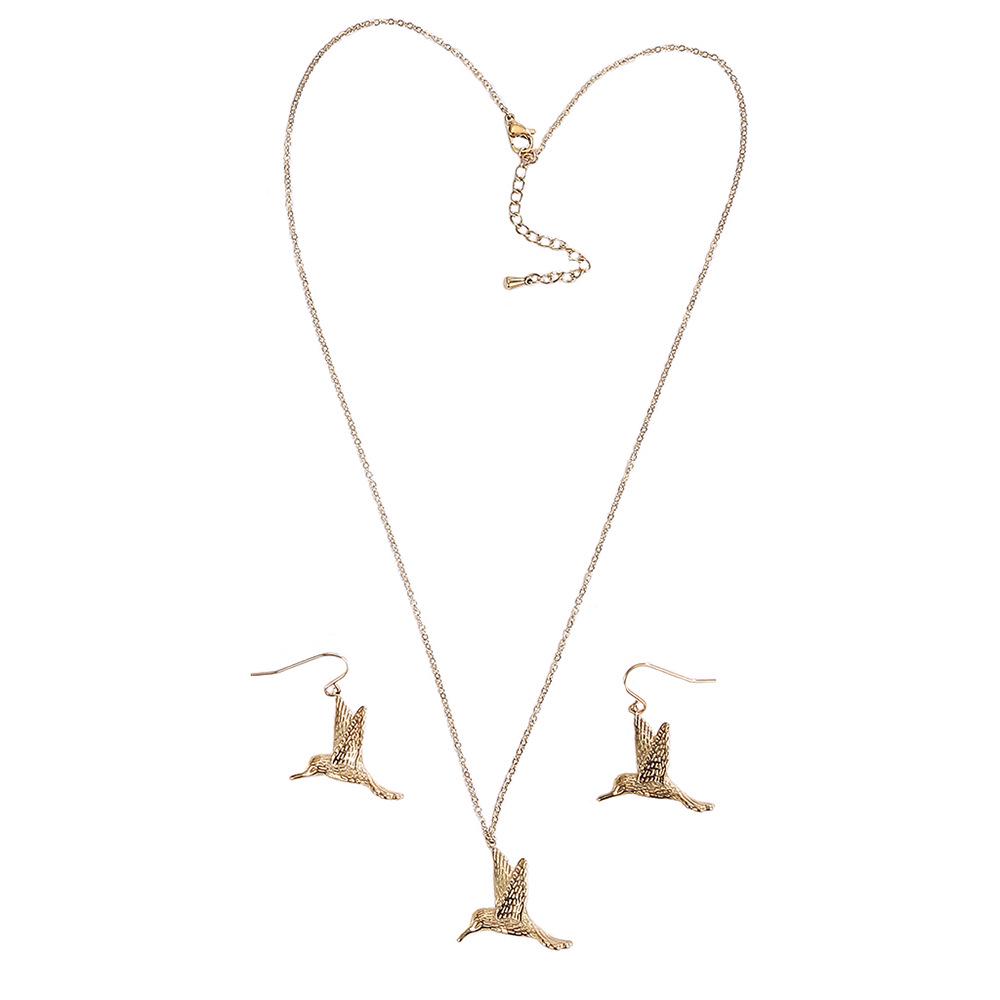 Stainless Steel Waterproof Non-Fading Bird Wing Earrings & Pendant Set for Women