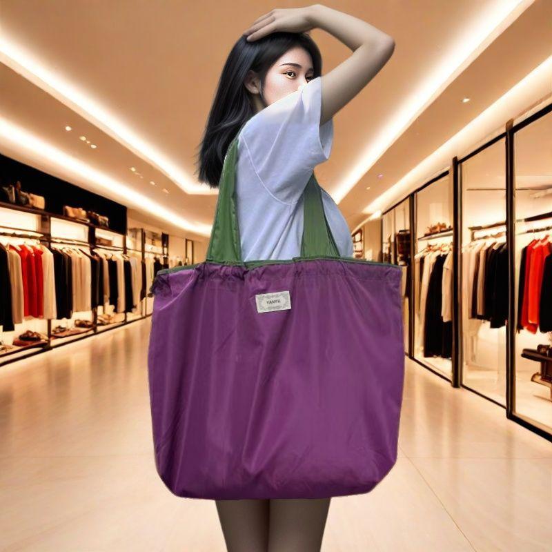 Eco-Friendly Foldable Large Drawstring Shoulder Tote for Grocery Shopping