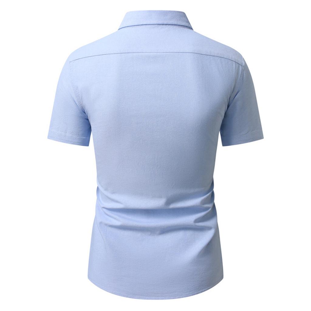 Men's Summer Oxford Cotton High-Quality Solid Color Short-Sleeved Shirt