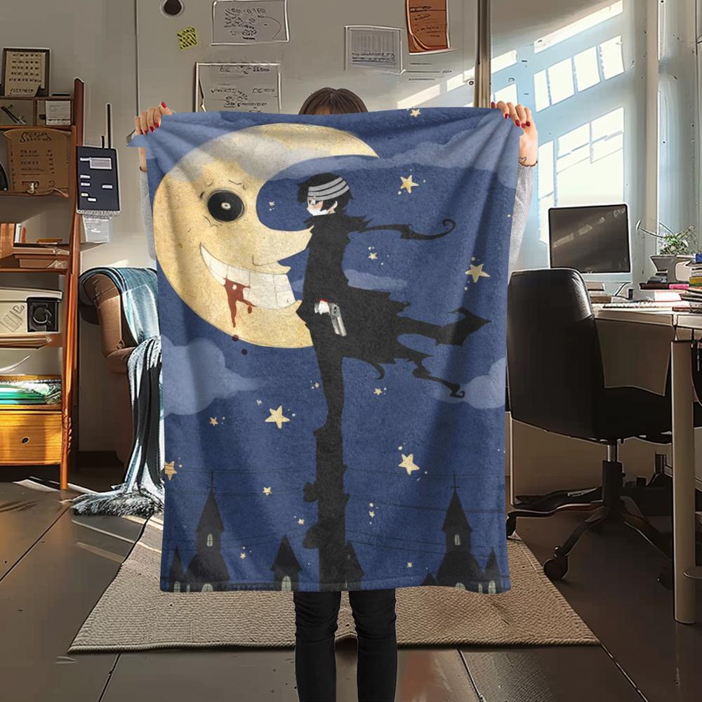 1PC Soul Eater Print Flannel Blanket, High quality Comfortable for All Seasons, Home Decor, Warmth and Comfort, Perfect for Christmas Gifts172