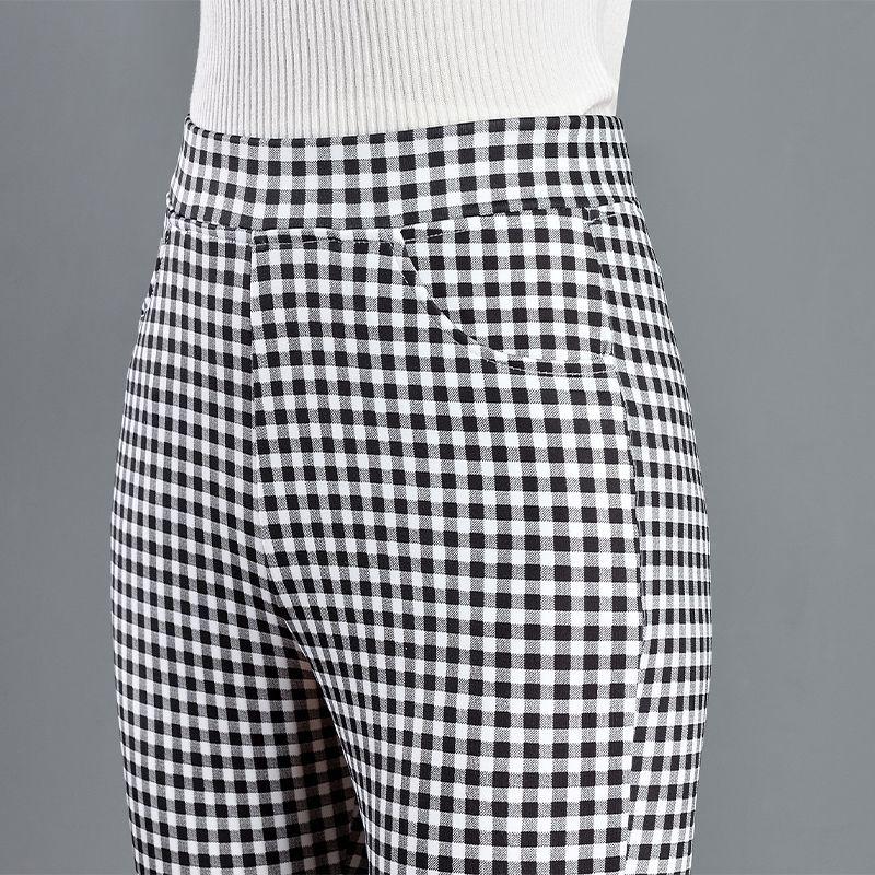 

2024 Summer Women s Black & White Plaid Micro-Flare Elastic Waist Slim Fit Long Pants 2XL (under 145 lbs)