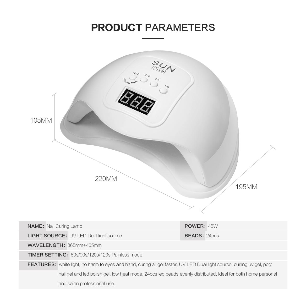 

Светодиодная УФ-лампа VANREESA SUN5, сушилка для ногтей, с автоматическим датчиком, ЖК-дисплей, 48 светодиодная лампа для сушки ногтей, для геля для маникюра USB белый