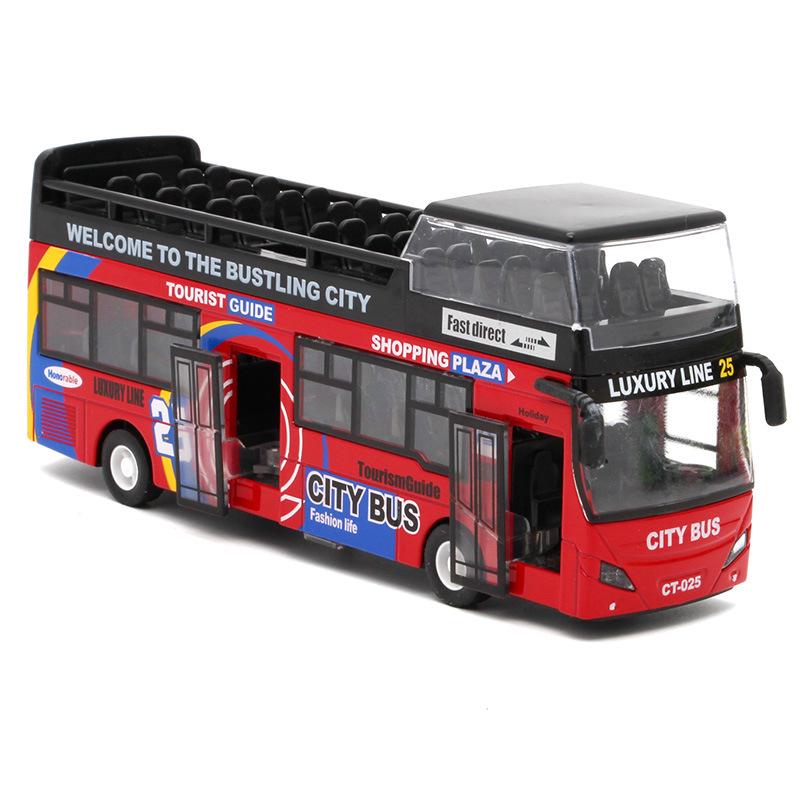 Medium Macau Double-Decker Alloy Sightseeing Bus Model with Lights & Music, Pull-Back Feature