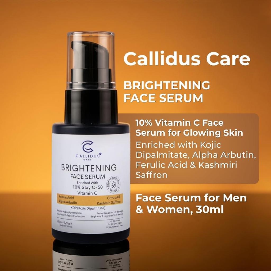 Callidus CARE 10% Vitamin C Face Serum for Glowing Skin | Enriched with Kojic Dipalmitate, Alpha Arbutin, Ferulic Acid & Kashmiri Saffron | Fades P