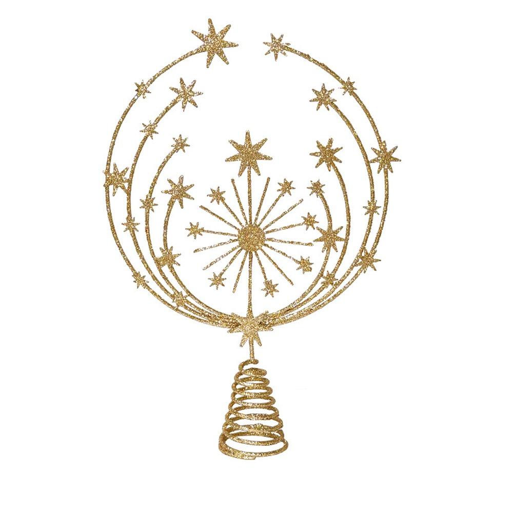 Gold Glitter Christmas Topper Decor Iron Xmas Tree Ornament  Holiday Party