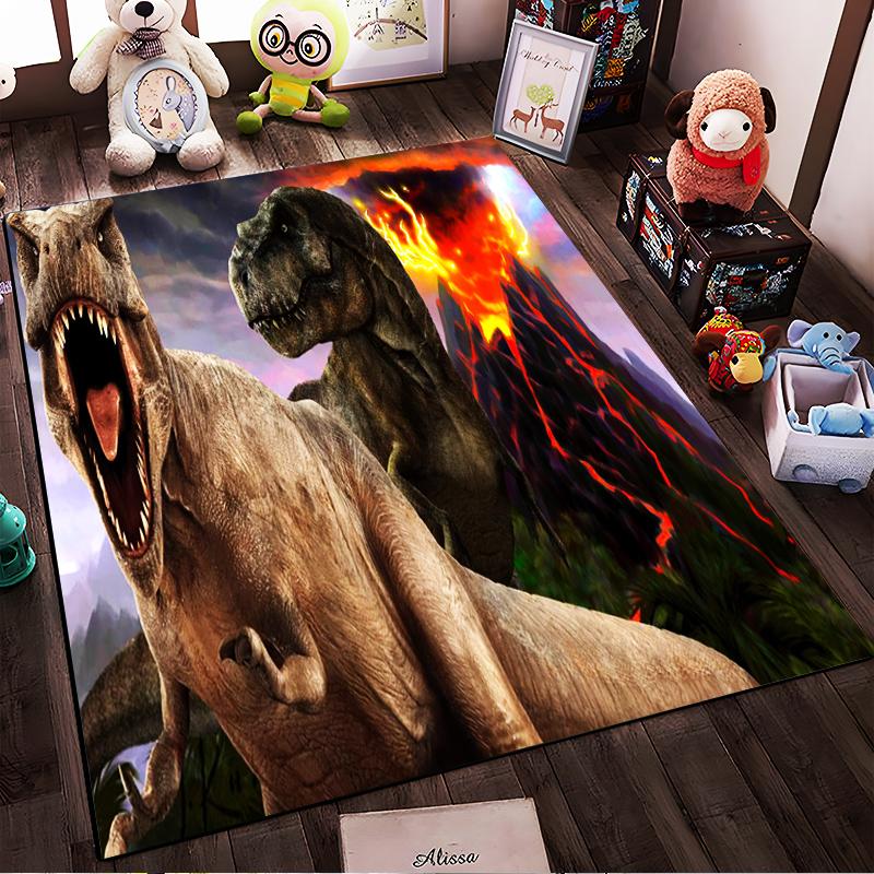 Tappeto Realistico con Stampa di Dinosauri e Sfondo di Eruzione Vulcanica per Decorazione della Stanza dei Bambini" Adatto per l'uso come antiscivolo1 per1stanza e divani della camera da letto