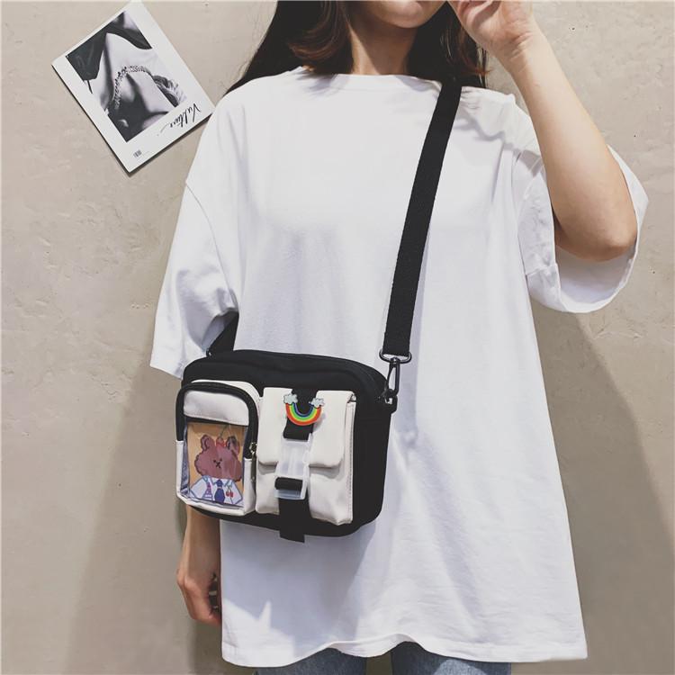 Japanse Style Kawaii Shoulder Canvas Bag Girls Student Small Mutipockets Transparent Crossbody Bags Women New