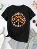 Women's Round Neck T-Shirt with Floral Peace Wreath Print, Casual Style Short Sleeve Top for Spring Summer Daily Wear and S