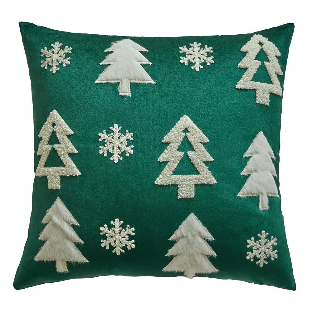 Soft Christmas Tree Velvet Christmas Pillowcase Embroidery INS Style Throw Pillowcover Jacquard Red Cushion Cover Sofa/Bed