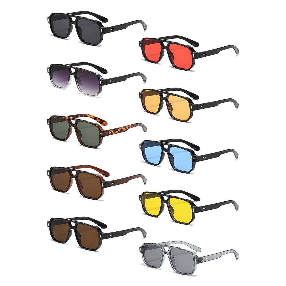 Casual Retro Men's Sunglasses Square Double Bridge Driving Business Sunglasses UV400 Protection Rivets Sun Glasses for Women Men