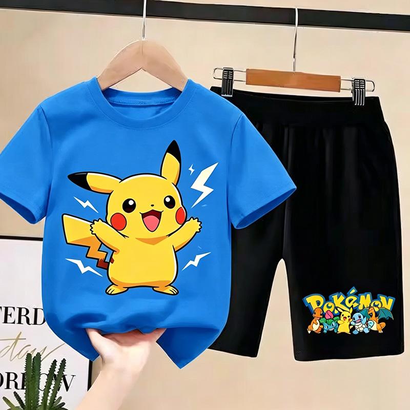 Pikachuchu T Shirt Kids Boys Girls 2026pokemonSummer Short Sleeve T-shirt and Shorts 2pcs Sets Toddler Girls Outfits Children Casual Sportsuit