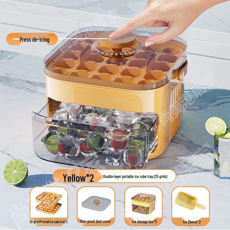 

Форма для льда нажимного типа с крышкой - Домашний изготовитель кубиков льда и контейнер для хранения 50 Ice Cube Double Layer with Handle жёлтый