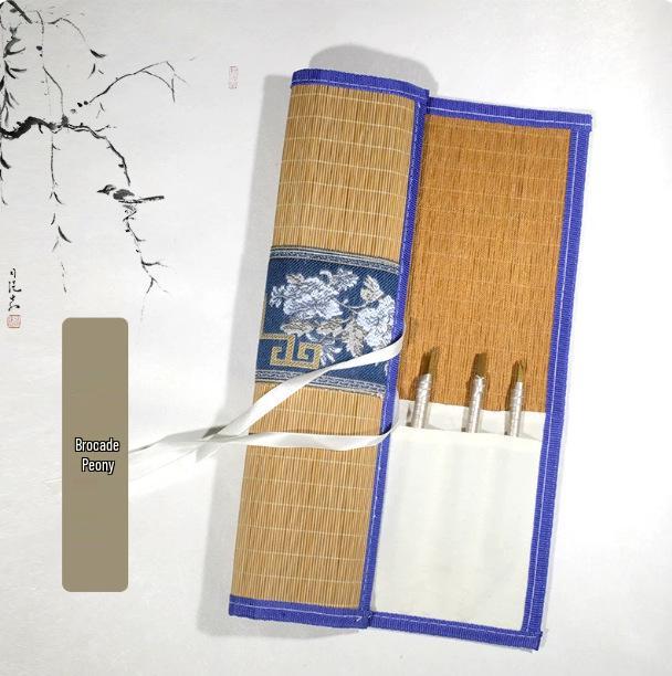 Bamboo Roll-Up Calligraphy Brush Bag: Chinese Style Pen Storage for Four Treasures of the Study